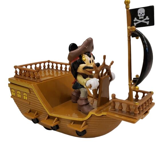Disney Parks Pirates of the Caribbean Mickey Red White Pullback Pirate Ship - Picture 1 of 11